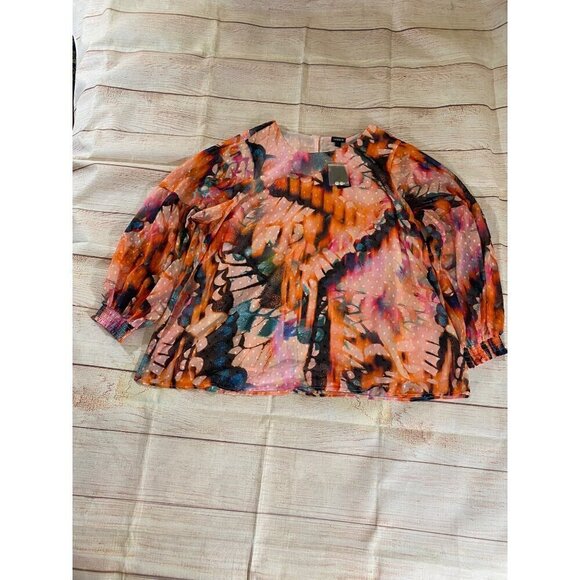 NWT Torrid Women's Long Sleeve Chiffon Clip Dot Blousson Sleeve Blouse - 2XL - Picture 6 of 13